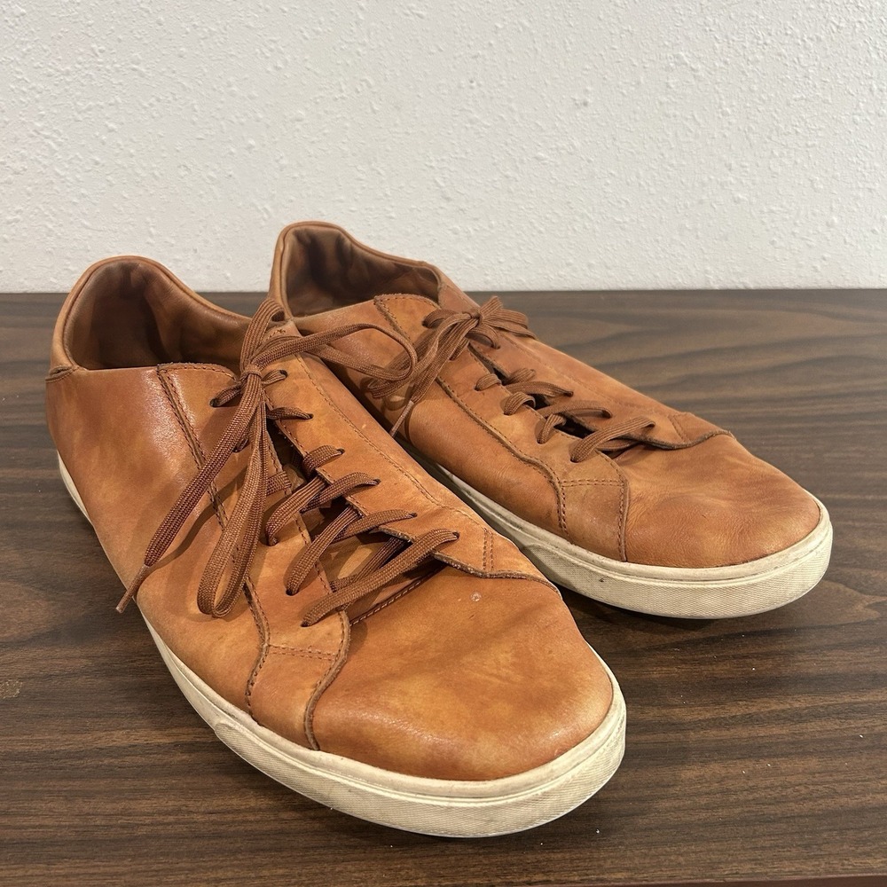 OluKai Kahu Pahaha Men's Leather Sneakers Size 14 Cognac Leather Drop In Heel